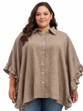 Easel Los Angeles 100% Cotton Ruffle Sleeve Button Top 3X